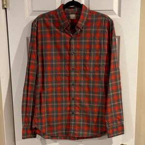 Men's J. Crew Red & Gray Plaid Button Down Shirt size Medium